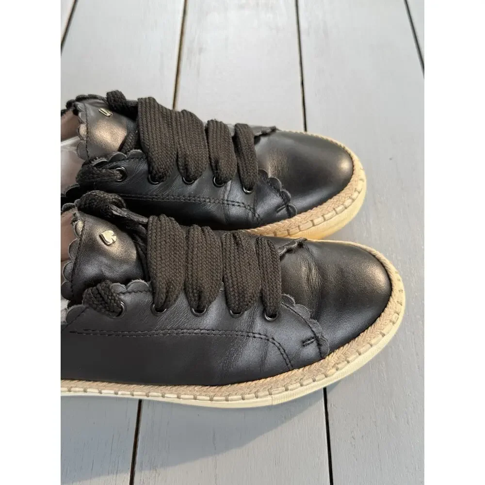 Kate Spade Lena Black Leather Scalloped Espadrille Sneakers Women Size 8M
